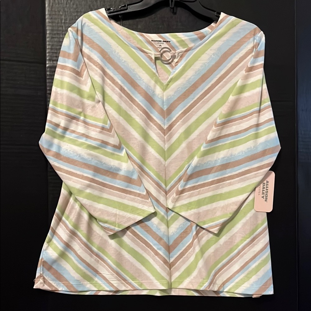 Allison Daley Green and Tan 3/4 Sleeve Blouse
